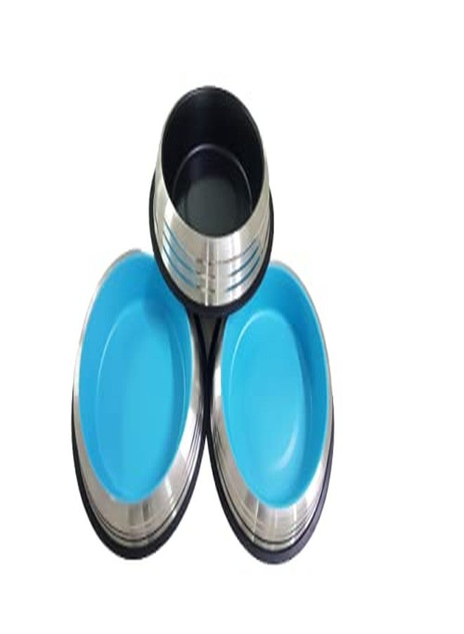 ELTON Set of 2 Colorful Belly Bowl Extra Large Stainless Steel Pet Bowl (2730 ml Silver, Blue, Black) - Image 3